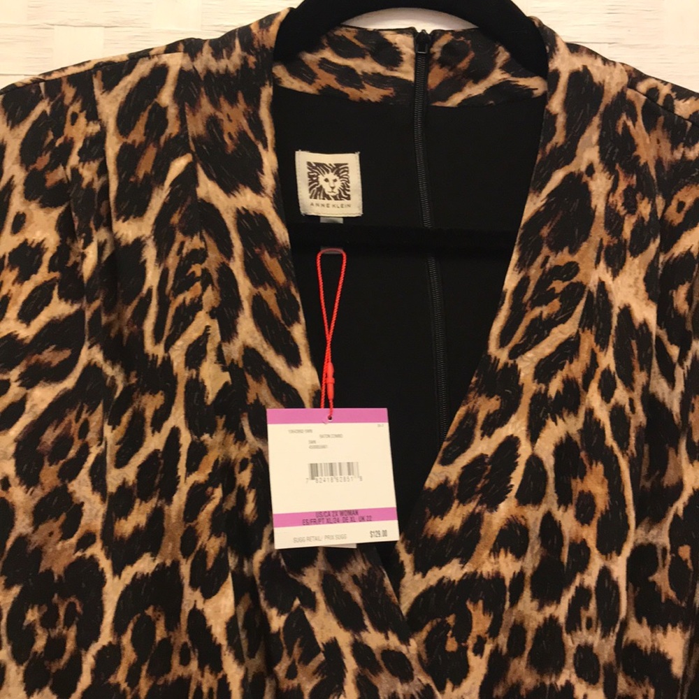 NWT Anne Klein Size 2x Brown Leopard Print Dress